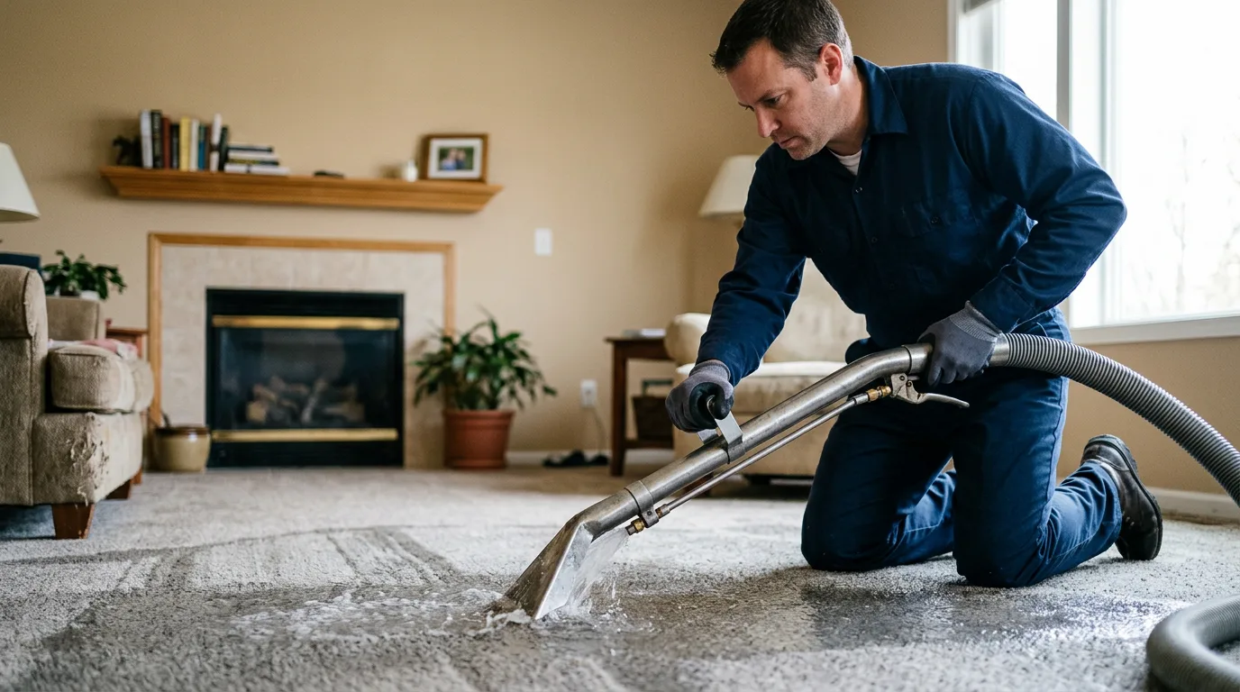 Water damage restoration technician working near Belington, WV